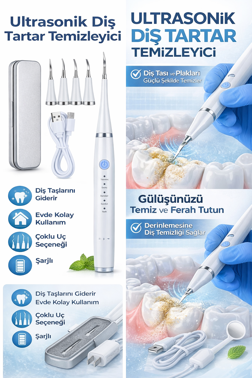 ULTRASONİK ELEKTRİKLİ DİŞ TEMİZLEME SETİ